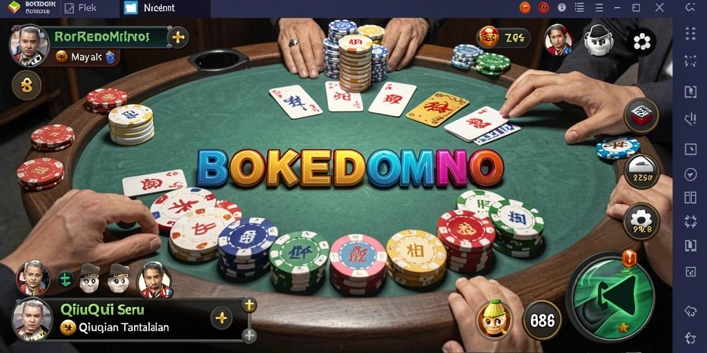 Tangkapan layar menampilkan momen bermain QiuQiu di BOKEDOMINO.