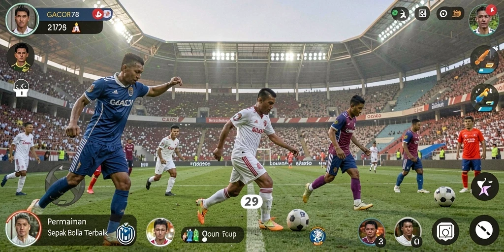 Tampilan gameplay GACOR78 dengan aksi sepak bola yang mendebarkan.