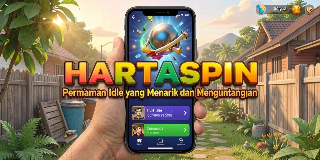Tangkapan layar HARTASPIN menampilkan karakter dan kegiatan pengumpulan sumber daya.