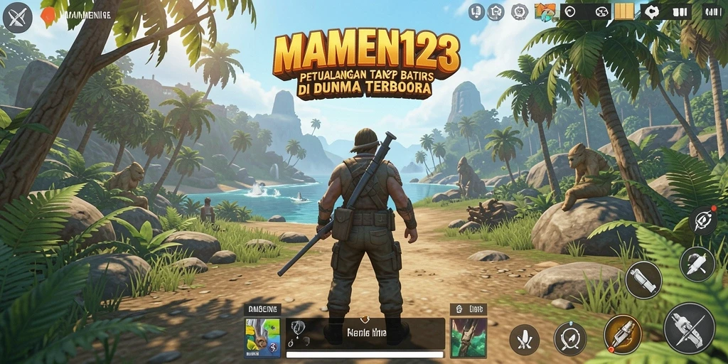 Screenshot utama MAMEN123 menampilkan eksplorasi seru di dunia terbuka.