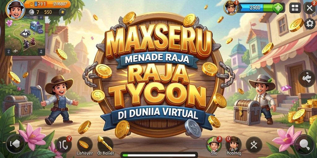 Screenshot MAXSERU menampilkan gameplay manajemen bisnis yang dinamis.