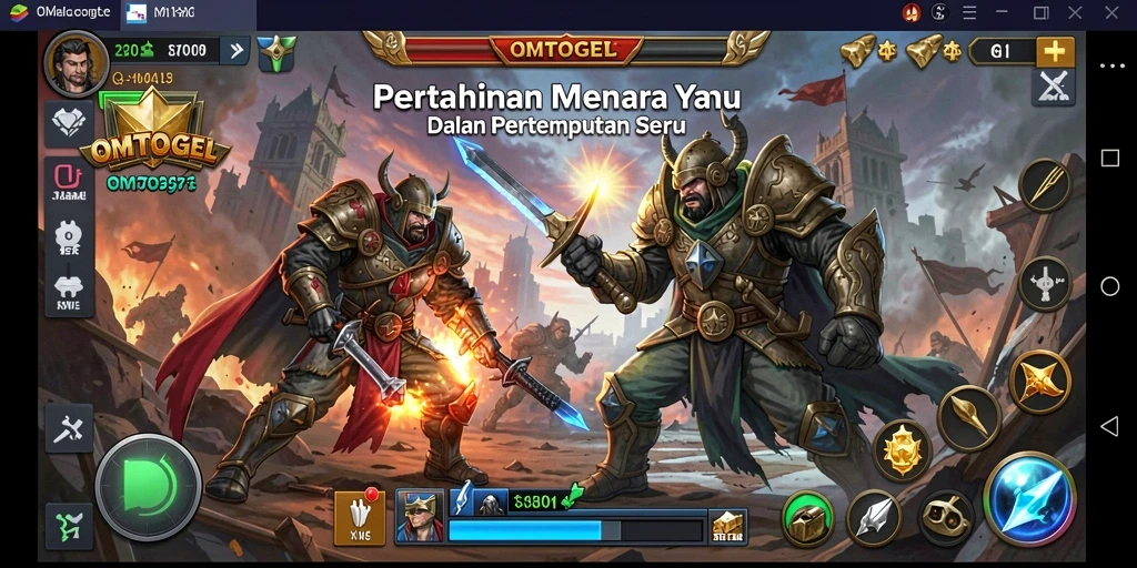 Screenshot menampilkan aksi menara pertahanan dalam gameplay OMTOGEL.