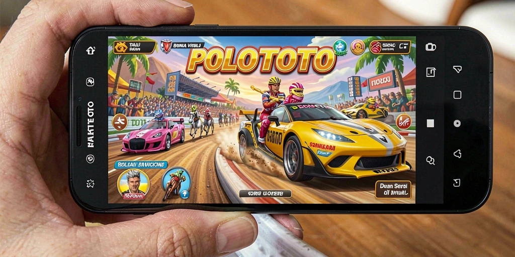 Screenshot POLOTOTO menampilkan aksi balapan yang seru dan mendebarkan.