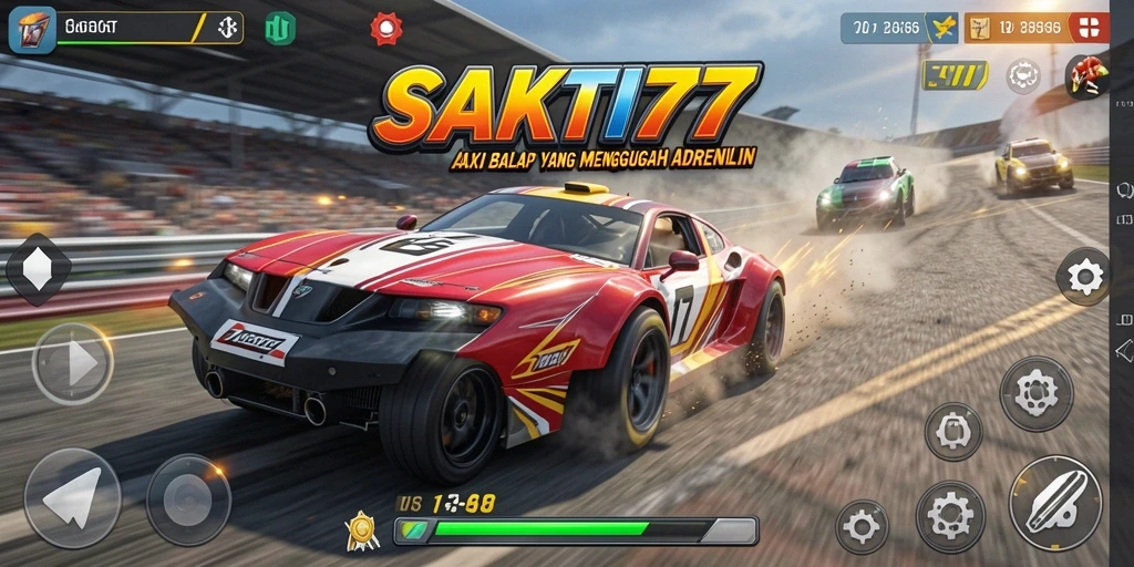 Tangkapan layar gameplay SAKTI77 yang menunjukkan balapan penuh adrenalin.